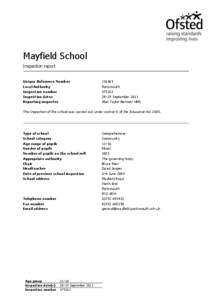 Mayfield School Inspection report Unique Reference Number Local Author ity Inspect ion number