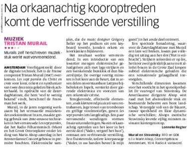 VKkatern 2 pagina 44  Na orkaanachtig kooroptreden komt de verfrissende verstilling MUZIEK TRISTAN MURAIL