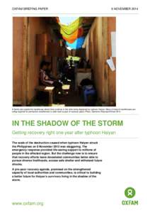 In the Shadow of the Storm:Getting the recovery right one year after typhoon Haiyan