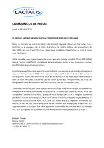 CP_Le Groupe Lactalis dénonce des actions syndicales irresponsables _297072016