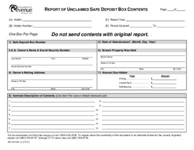 Report of Unclaimed Safe Deposit Box Contents