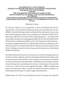 STATEMENT OF P. LYNN SCARLETT, ASSISTANT SECRETARY FOR POLICY, MANAGEMENT AND BUDGET, DEPARTMENT OF THE INTERIOR, BEFORE THE SUBCOMMITTEE ON NATIONAL PARKS OF THE SENATE COMMITTEE ON ENERGY AND NATURAL RESOURCES,