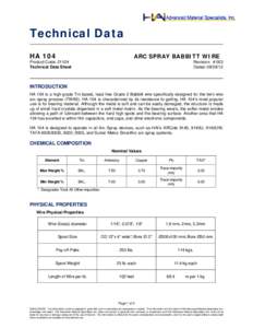 Technical Data HA 104 ARC SPRAY BABBITT WIRE  Product Code: 21104