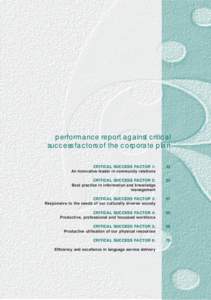 performance report against critical success factors of the corporate plan CRITICAL SUCCESS FACTOR 1: An innovative leader in community relations  42