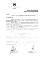 Universidad Nacional del Nordeste Rectorado RESOLUCION Nº CORRIENTES, 19 de febrero deVISTO: