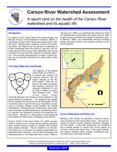 Carson River Watershed Assessment A report card on the health of the Carson River watershed and its aquatic life Introduction In support of their Clean Water Act responsibilities, the Nevada Division of Environmental Pro