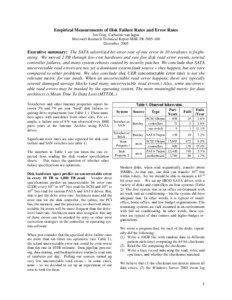 Empirical Measurements of Disk Failure Rates and Error Rates Jim Gray, Catharine van Ingen Microsoft Research Technical Report MSR-TR[removed]