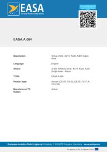 EASA.A.064  Description: Airbus A318, A319, A320, A321 Single Aisle