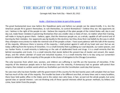 THE RIGHT OF THE PEOPLE TO RULE by Theodore Roosevelt