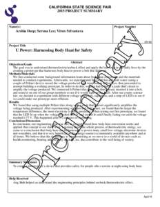 CALIFORNIA STATE SCIENCE FAIR 2015 PROJECT SUMMARY Name(s)  Project Number