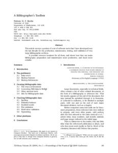 A Bibliographer’s Toolbox Nelson H. F. Beebe University of Utah Department of Mathematics, 110 LCB 155 S 1400 E RM 233 Salt Lake City, UT[removed]