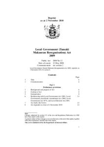 Reprint as at 2 November 2010 Local Government (Tamaki Makaurau Reorganisation) Act 2009