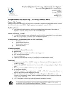 Maryland Department of Housing & Community Development Division of Neighborhood Revitalization Lawrence J. Hogan Jr Governor Boyd K. Rutherford Lt. Governor