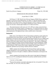 FERC PDF (UnofficialUNITED STATES OF AMERICA 122 FERC ¶ 62,228 FEDERAL ENERGY REGULATORY COMMISSION Pacific Gas & Electric Company