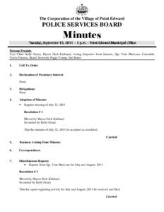 The Corporation of the Village of Point Edward  POLICE SERVICES BOARD Minutes Tuesday, September 13,