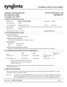 MATERIAL SAFETY DATA SHEET  In Case of Emergency, CallSyngenta Crop Protection, Inc.
