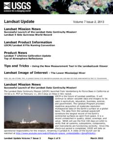 Landsat Update  Volume 7 Issue 2, 2013 Landsat Mission News