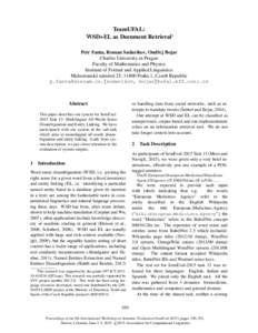 TeamUFAL: WSD+EL as Document Retrieval∗ Petr Fanta, Roman Sudarikov, Ondˇrej Bojar Charles University in Prague Faculty of Mathematics and Physics Institute of Formal and Applied Linguistics