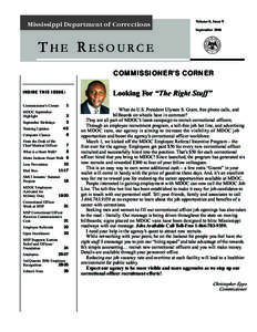 Mississippi Department of Corrections  Volume 8, Issue 9 September[removed]THE RESOURCE