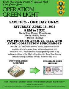 Santa Rosa County Donald C. Spencer Clerk of the Circuit Court OPERATION GREEN LIGHT SAVE 40% - ONE DAY ONLY!