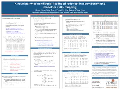 A novel pairwise conditional likelihood ratio test in a semiparametric model for vQTL mapping Chuan Hong, Yong Chen*, Peng Wei, Ying Cao, and Yang Ning Department of Biostatistics, The University of Texas School of Publi