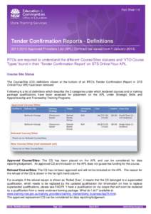 Fact Sheet 1.6 Fact Sheet X.X Tender Confirmation Reports - Definitions[removed]Approved Providers List (APL) Contract (as varied from 1 January 2014)