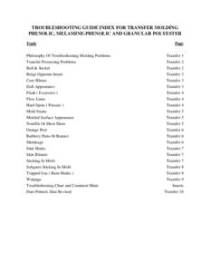 TROUBLESHOOTING GUIDE INDEX FOR TRANSFER MOLDING PHENOLIC, MELAMINE-PHENOLIC AND GRANULAR POLYESTER Topic Page