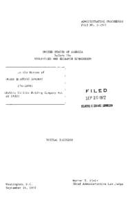 ADMINISTRATIVE PROCEEDING FILE NO[removed]UNITED STATES OF AMERICA Before