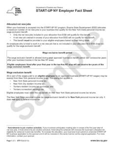 Department of Taxation and Finance START-UP NY Employer Fact Sheet