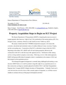 Kansas Department of Transportation News Release  November 21, 2011 FOR IMMEDIATE RELEASE