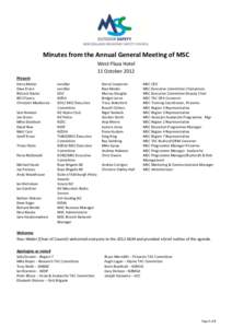Minutes from the Annual General Meeting of MSC West Plaza Hotel 11 October 2012 Present Harry Maher Dave Erson