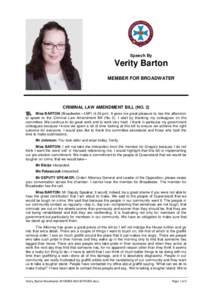 Hansard, 6 AugustSpeech By Verity Barton MEMBER FOR BROADWATER