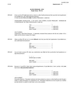 2009 English SP Questionnaire - Blood Pressure