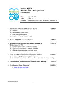 Meeting Agenda Water for 2060 Advisory Council Kickoff Meeting Date: