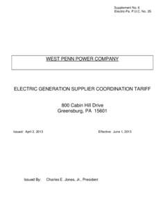 Supplement No. 6 Electric-Pa. P.U.C. No. 2S WEST PENN POWER COMPANY  ELECTRIC GENERATION SUPPLIER COORDINATION TARIFF