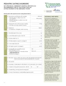 Pediatric Eating Disorders BC’s Provincial Community Hospital Protocol (A): Recommended Care of the Patient with an Eating Disorder in the Emergency Room  Identify patient with suspected or known eating disorder (B) & 