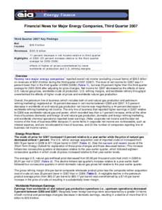 Financial News for Major Energy Companies, Third Quarter[removed]Third Quarter 2007 Key Findings Net Income