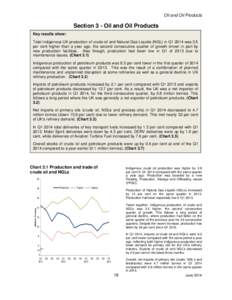 Oil and Oil Products  Section 3 - Oil and Oil Products Key results show: Total indigenous UK production of crude oil and Natural Gas Liquids (NGL) in Q1 2014 was 3.5 per cent higher than a year ago, the second consecutiv