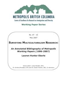 Working Paper Series  No[removed]May[removed]Surveying Multiculturalism Research: