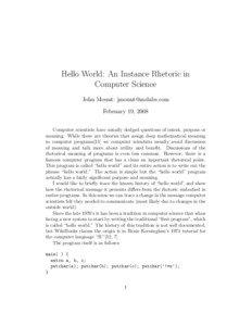 Hello World: An Instance Rhetoric in Computer Science John Mount: [removed]