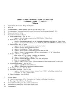 CITY COUNCIL MEETING NOTICE & AGENDA ***Tuesday, August 12th, 2014*** 7:00 p.m[removed].