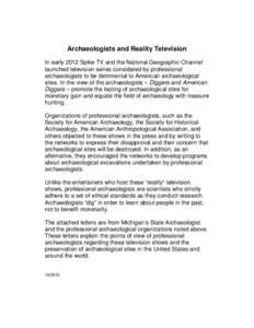 Archaeologists and Reality Television