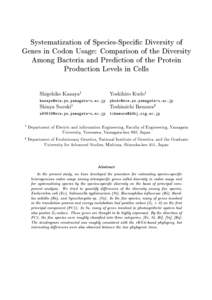 Systematization of Species-Specic Diversity of Genes in Codon Usage: Comparison of the Diversity Among Bacteria and Prediction of the Protein Production Levels in Cells Shigehiko Kanaya1