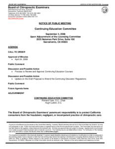 Board of Chiropractic Examiners - Notice of Public Meeting