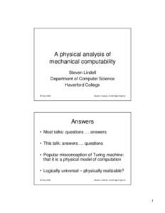 A physical analysis of mechanical computability Steven Lindell