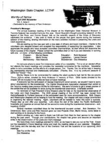 Washington State Chapter, LCTHF  Worthy of Notice April 2003 Newsletter Vol. 4, Issue 2 - Dedicated to the memory of Pam Anderson -