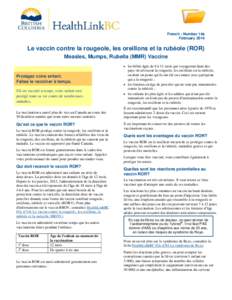 Measles, Mumps, Rubella (MMR) Vaccine - HealthLink BC File #14a - French version