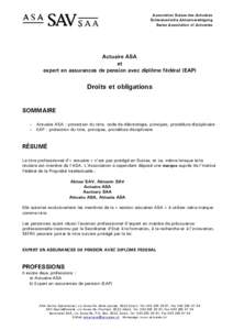 Association Suisse des Actuaires Schweizerische Aktuarvereinigung Swiss Association of Actuaries Actuaire ASA et