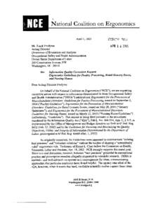 April I, 2005 Mr. Frallk Frodyma Acting Director Directorate of Evaluation and Analysis Occupational Safety and Health Administration United States Department of Labor