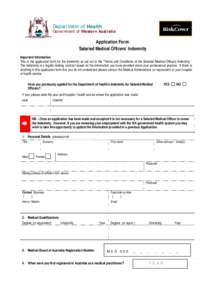 Application for Salaried Medical Officers Medical Indemnity